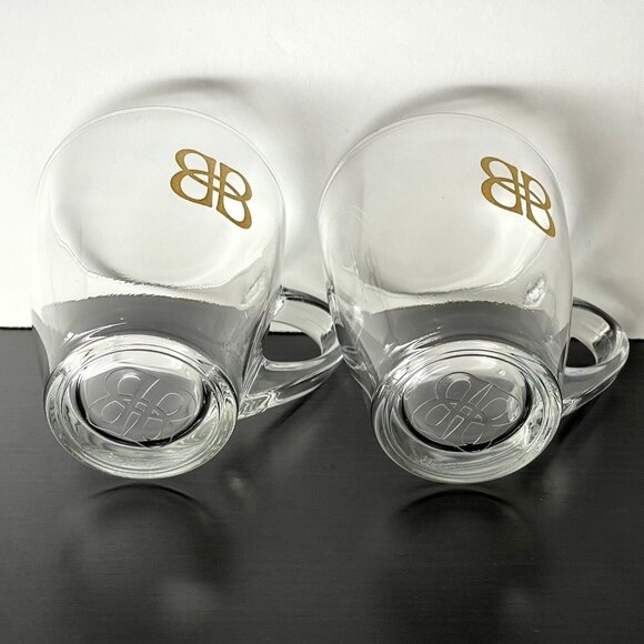 Baileys Original Irish Cream Coffee Mugs Set Of 2 Clear Glass BB Gold Print - Picture 3 of 3